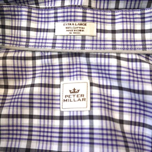 Peter Millar Shirt Mens XL Long Sleeve Button Purple Stipe Check Cotton Casual - Picture 2 of 10